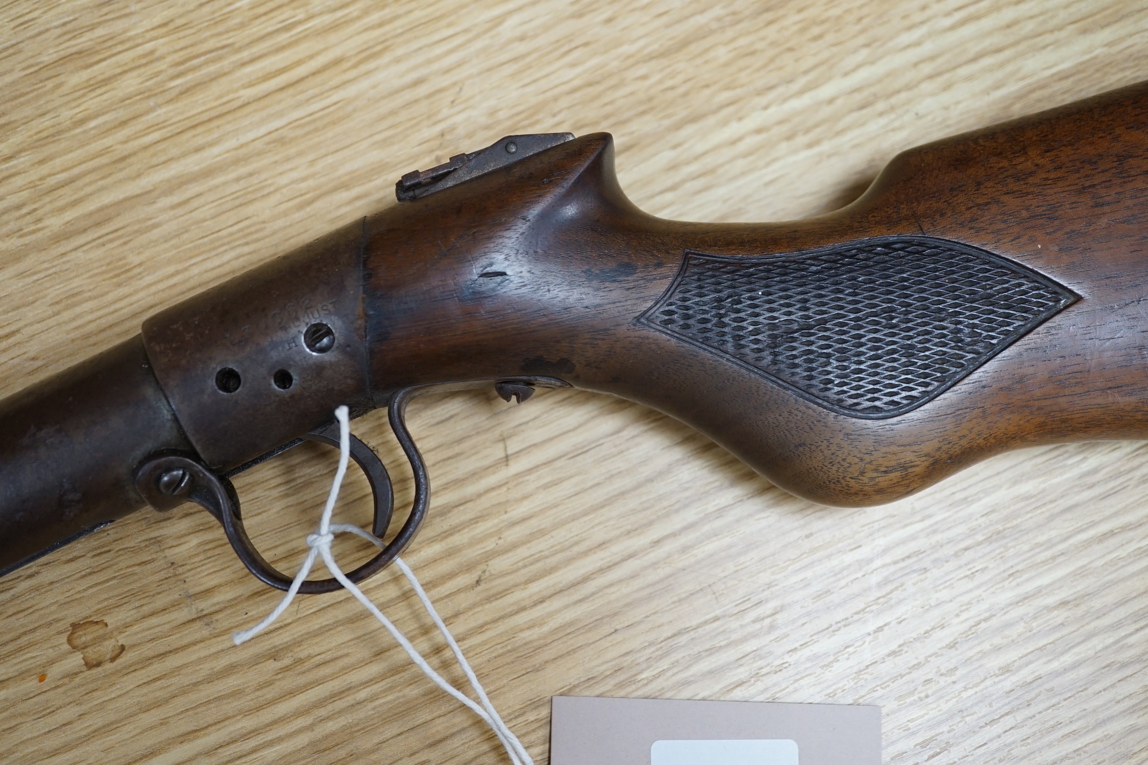 A spring loaded air rifle, early 20th century, 98cms long